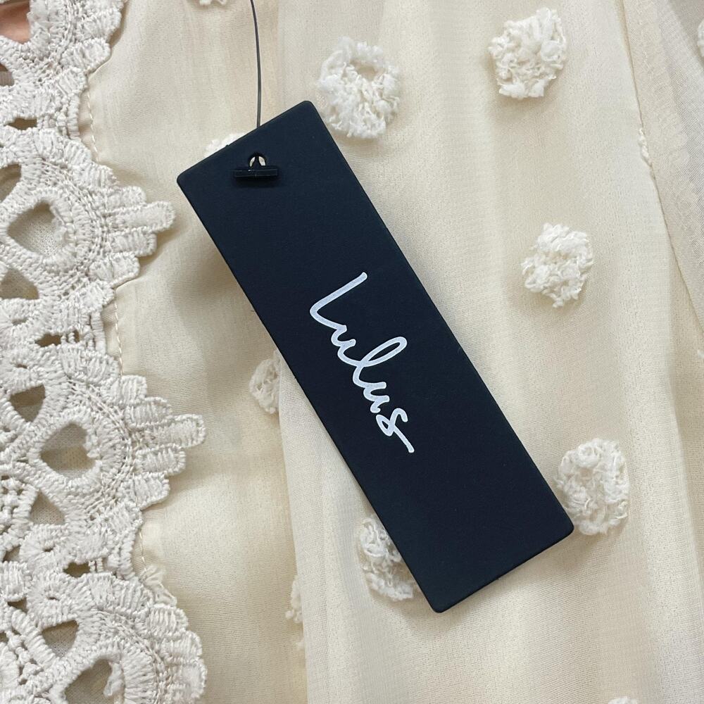 Lulus Dress Womens Extra Small Cream Long Sleeve Swiss Dot Lace Boho Mini Party - Picture 10 of 14